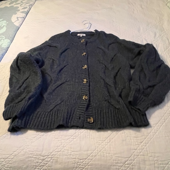 Madewell Ashmont Cable Knit Cardigan Sweater Cozy Large Wool Blend Mineral Blue - Picture 6 of 11